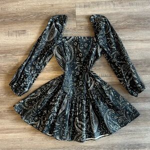 Anthropologie Maeve Black and White Paisley Long Sleeve Dress